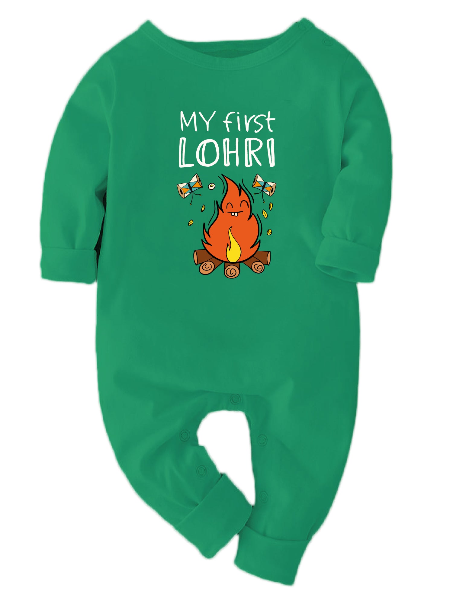 my first lohri baby romper bodysuit onesie green personalised zeezeezoo