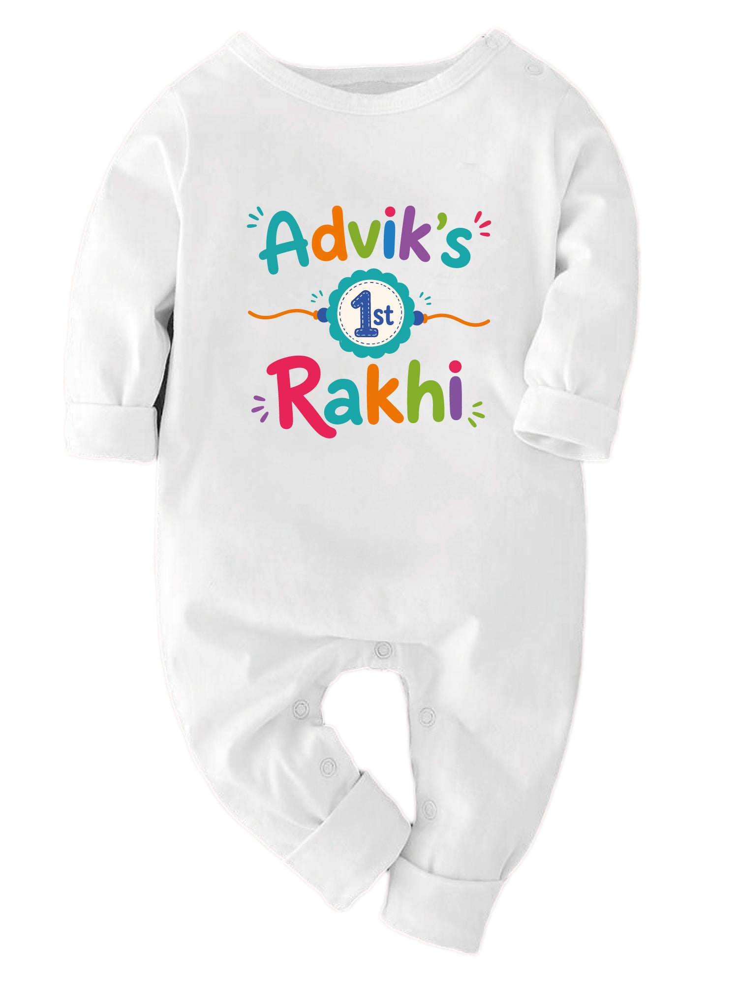 First Rakhi with Name - White Bodysuit