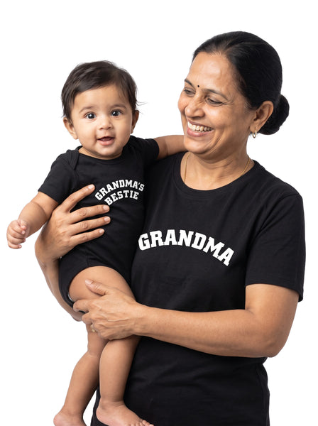 Grandma & Grandma's Bestie Grandma & Baby Matching Outfit - T-Shirt and Romper
