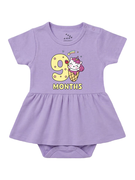 9 Month Birthday Unicorn - Frock Onesie