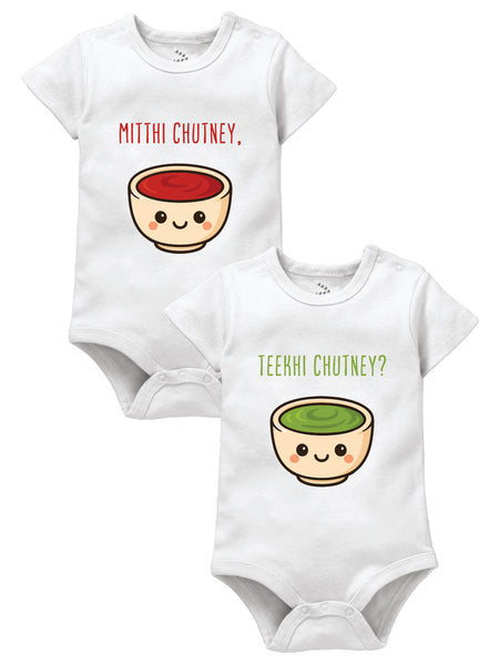 Mitthi Chutney / Teekhi Chutney Twin Onesies Set