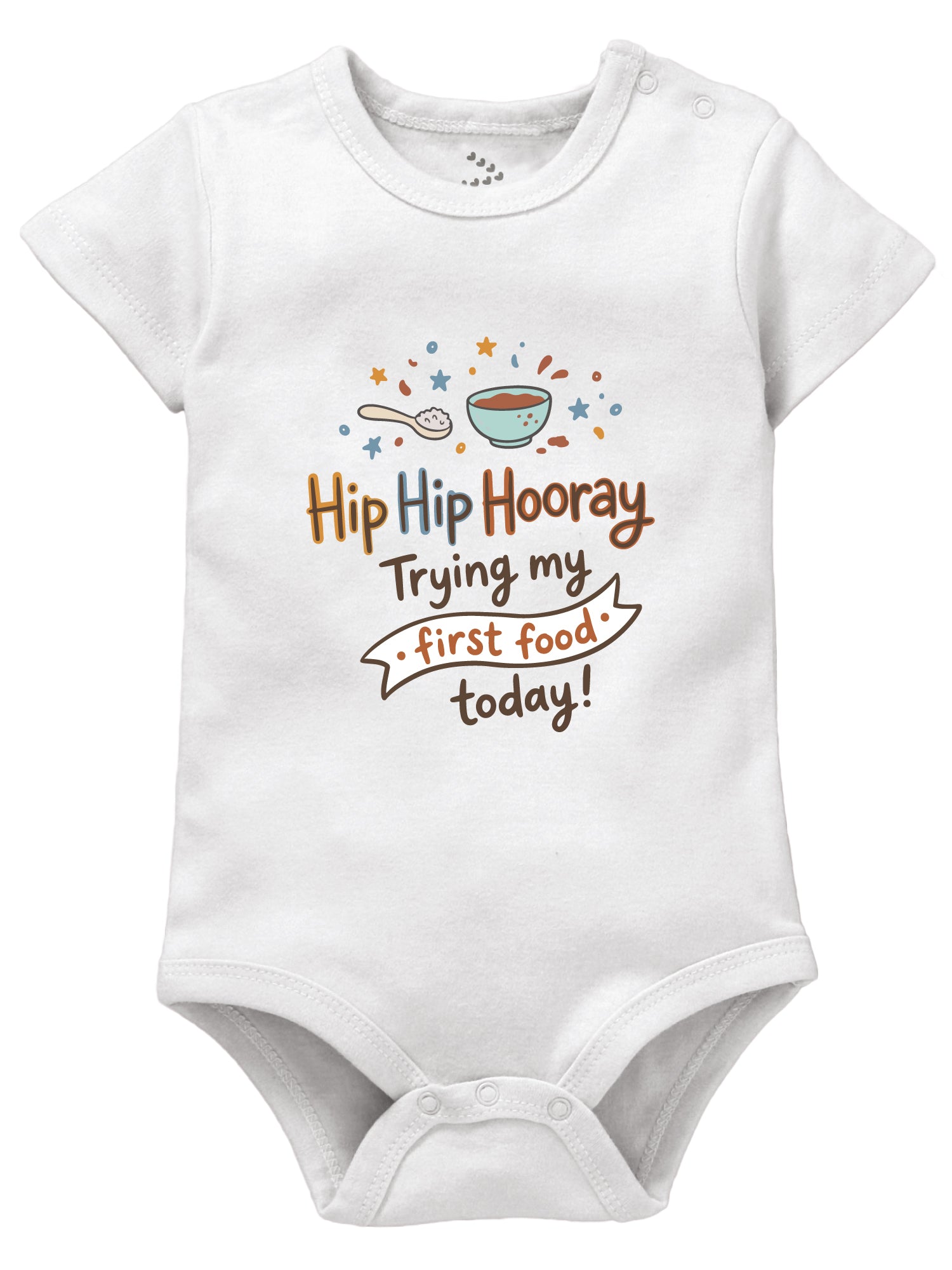Hip Hip Hooray Trying My First Food Today Printed Annaprashan Theme - Onesie