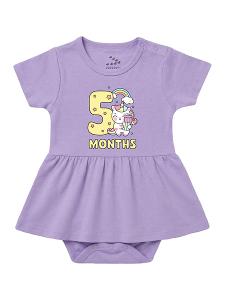 5 Month Birthday Unicorn - Frock Onesie