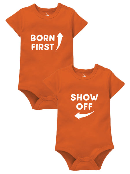 Born First / Show Off Twin Onesies Set