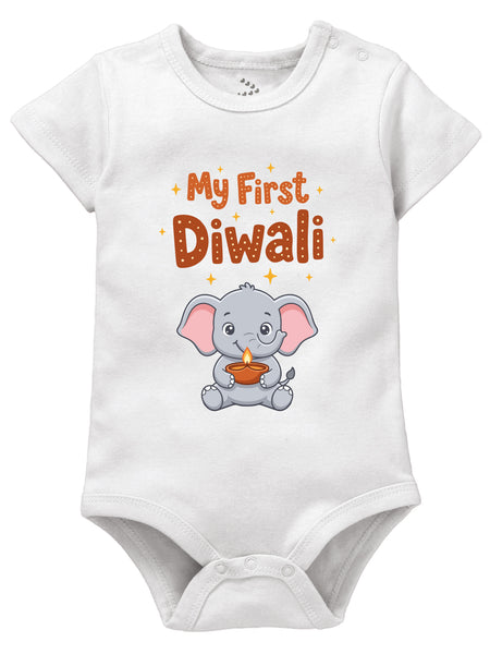My First Diwali Elephant Printed - Onesie
