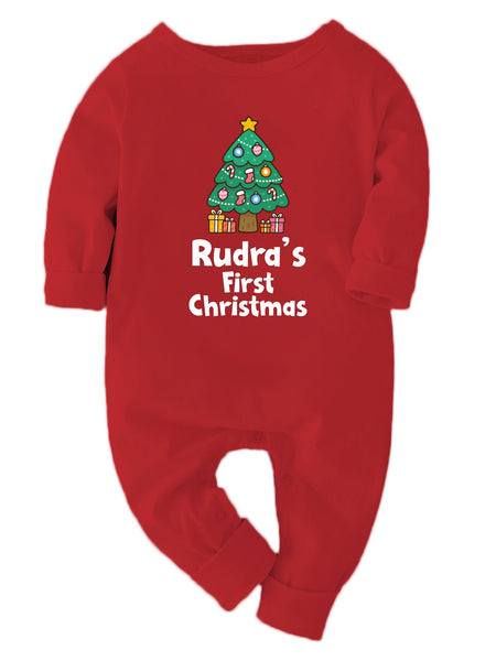 My First Christmas Tree With Personalized Name Printed - Full Sleeve Bodysuit