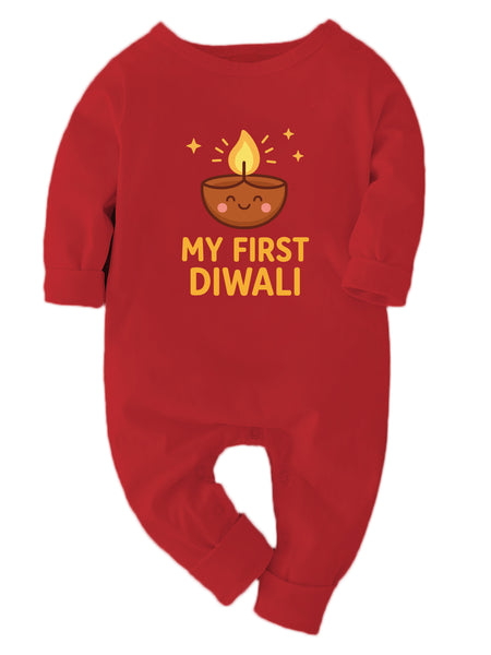 My First Diwali Diya Printed - Red Bodysuit