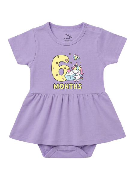 6 Month Birthday Unicorn - Frock Onesie