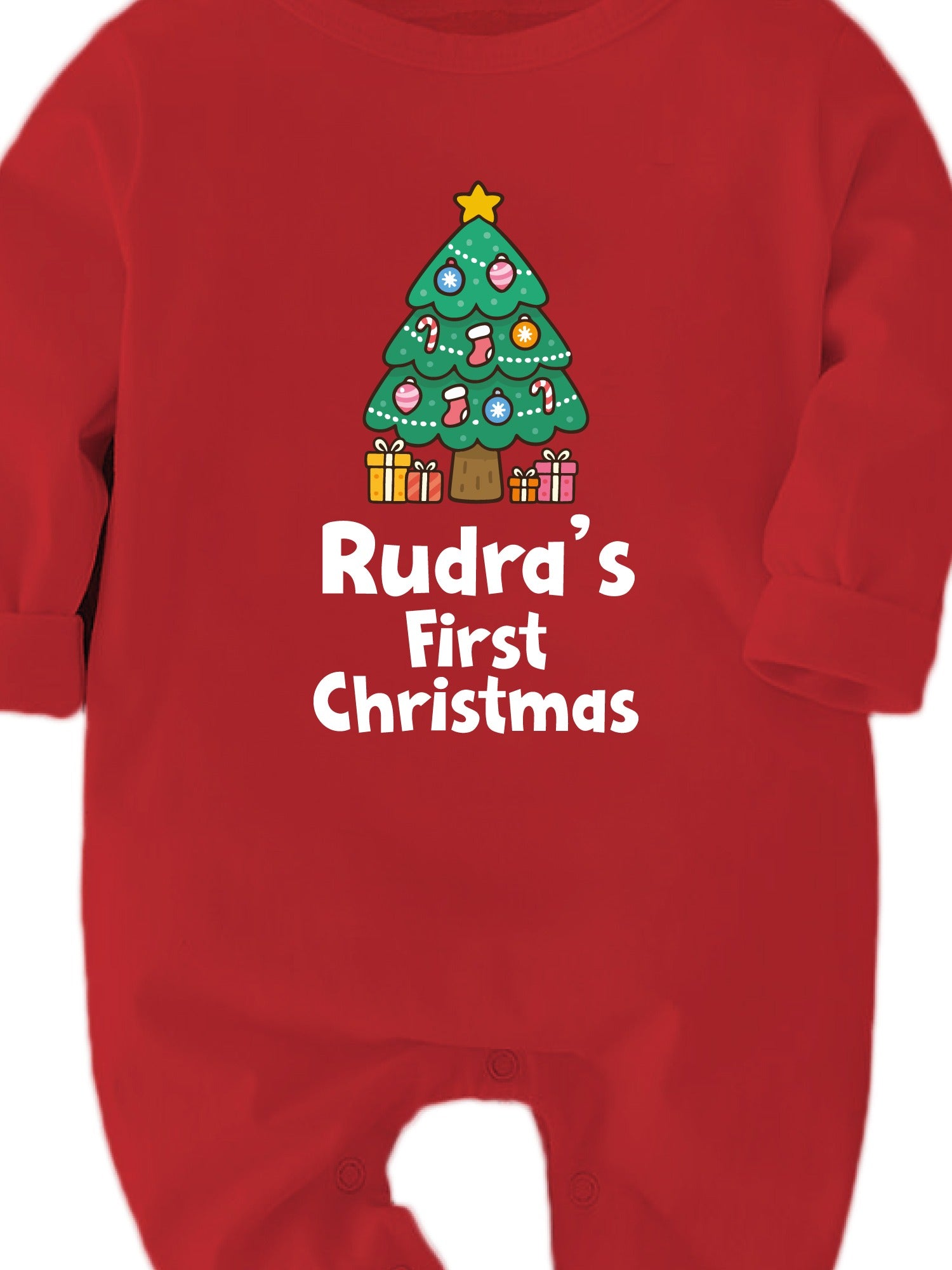 My First Christmas Tree With Personalized Name Printed - Full Sleeve Bodysuit