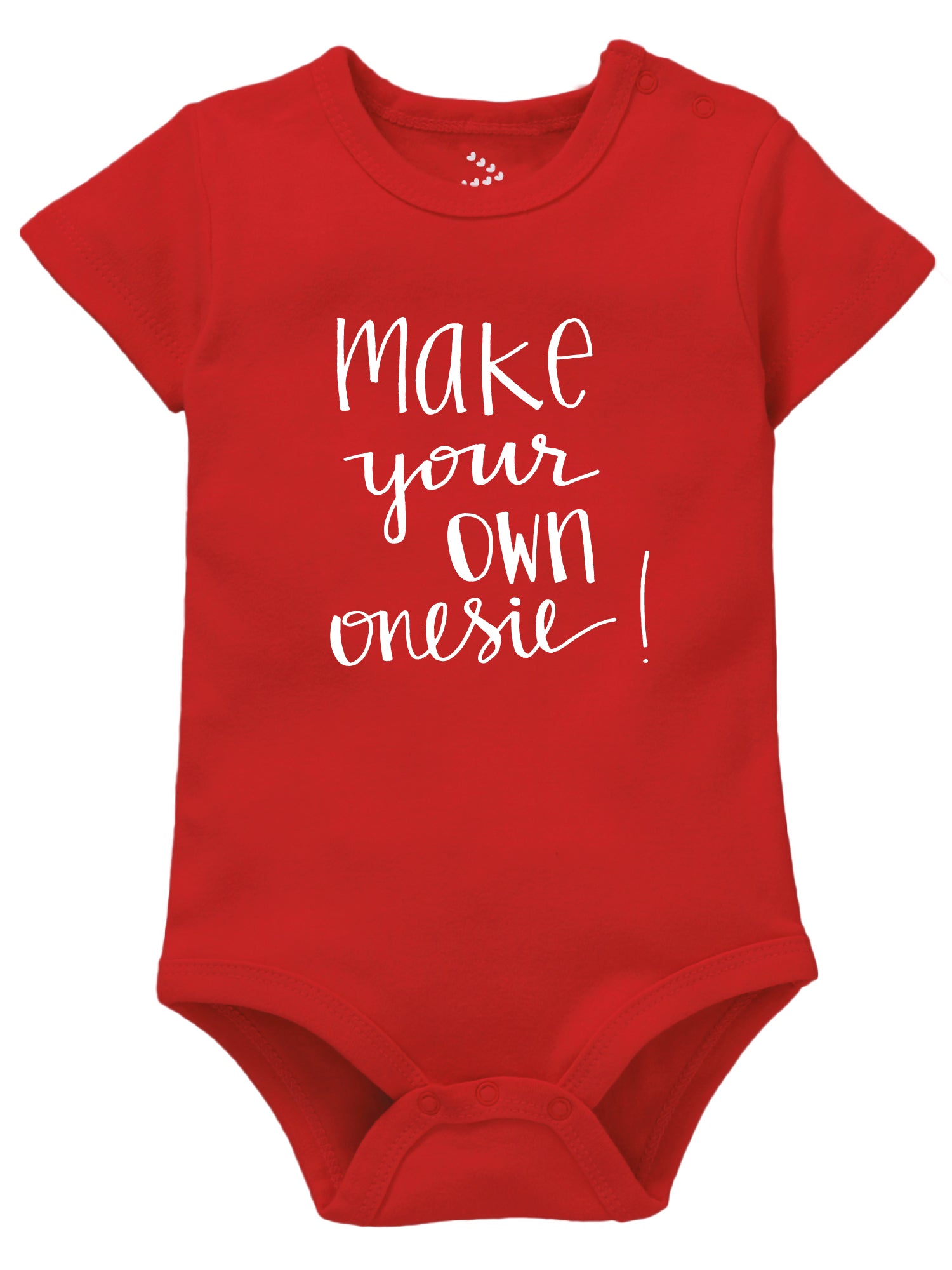 A yellow bodysuit with the text 'MAKE YOUR OWN ONESIE' printed in black.