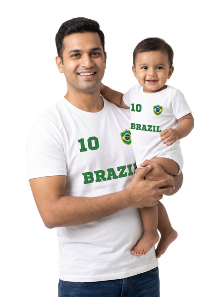 Brazil Football Father & Baby Matching Outfit - T-Shirt and Romper